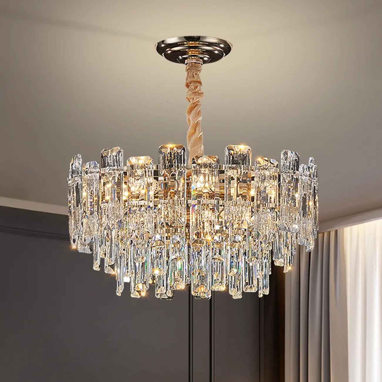 Glamorous Metal Large Round Crystal Chandelier