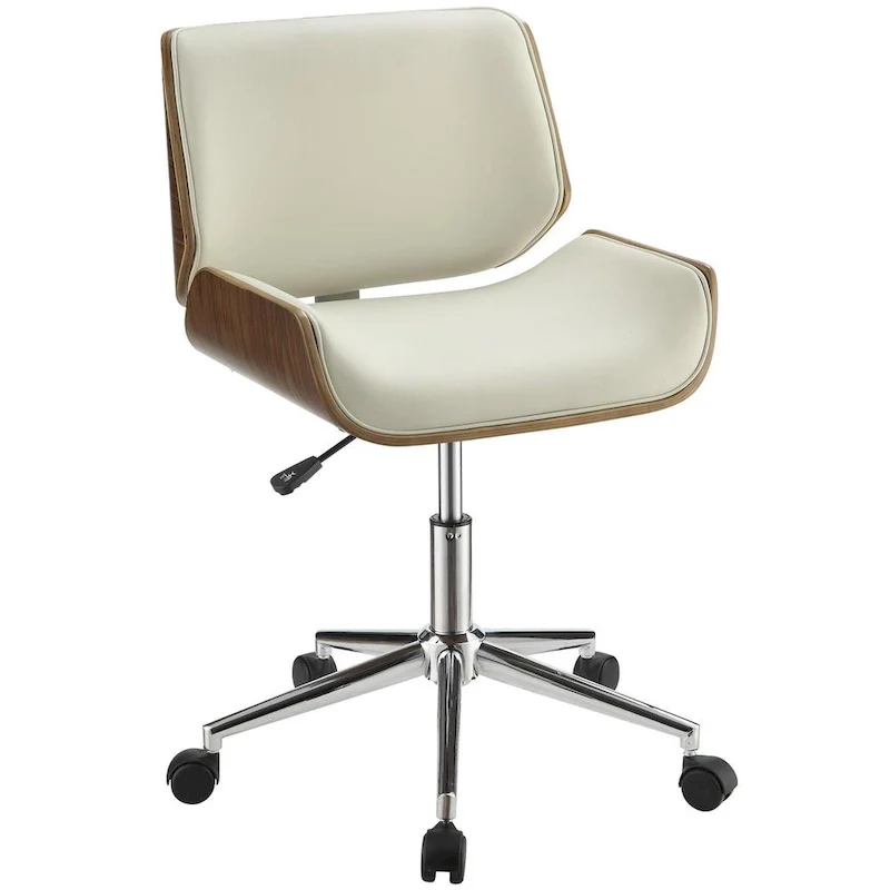 Adjustable Height Modern Curved Wood Upholstered Swivel Office Chair