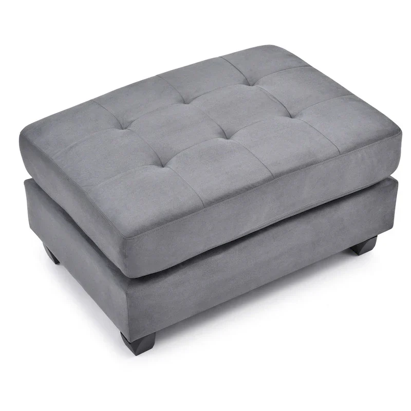 Rectangular Button-Tufted Microsuede Ottoman