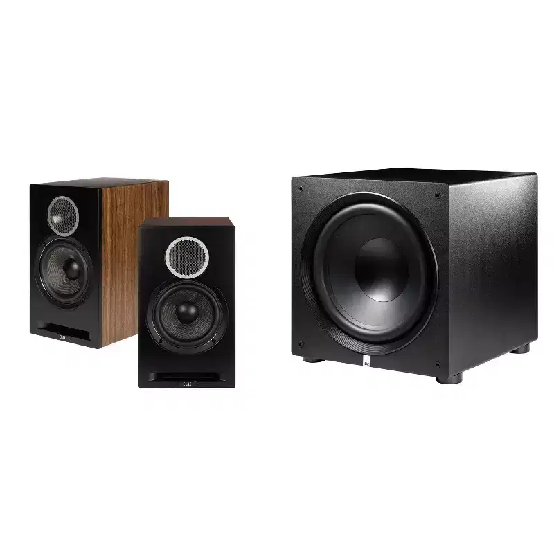 Elac DBR62-BK - Debut Reference 6.5 Bookshelf Speakers - Black, Pair and Elac PS500-BK - Varro Premium 15 500 Watt Powered Subwoofer with Auto-EQ