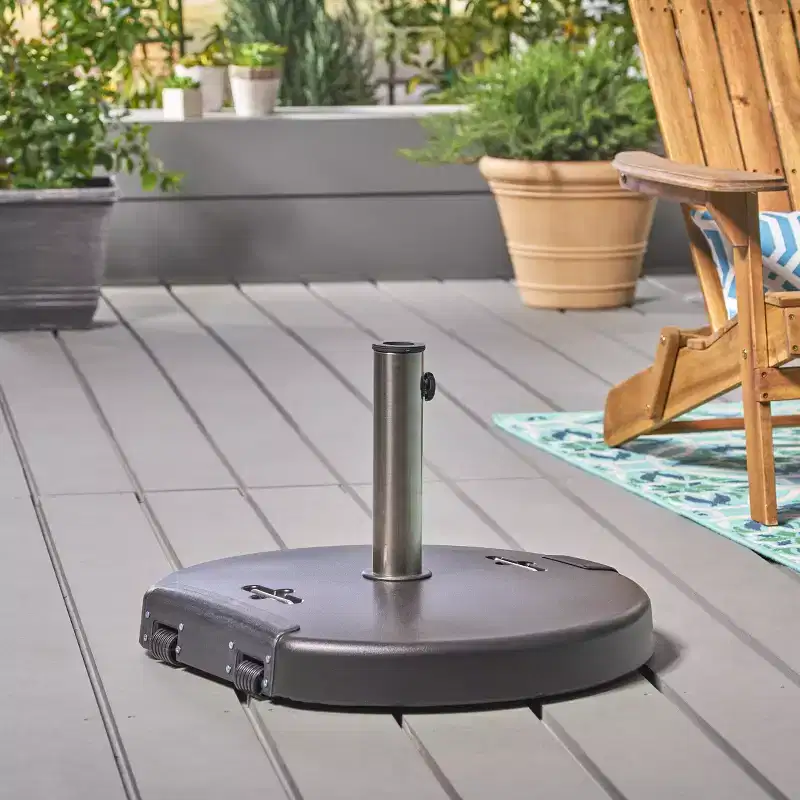 GDFStudio Laramie Outdoor 120 lb Concrete Circular Umbrella Base, Matte Black