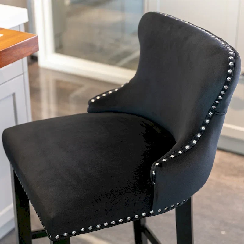 Velvet Wing-Back Barstools with Button Tufting – Set of 2