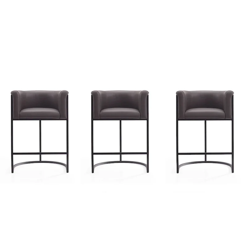 Manhattan Comfort Cosmopolitan 33.8 in. Black Metal Counter Height Bar Stool (Set of 3)