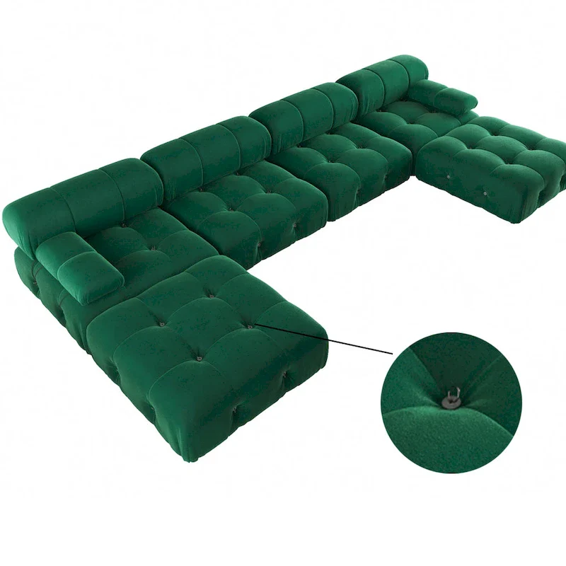 Velvet Sectional Sofa Reversible Modular Couch, Green