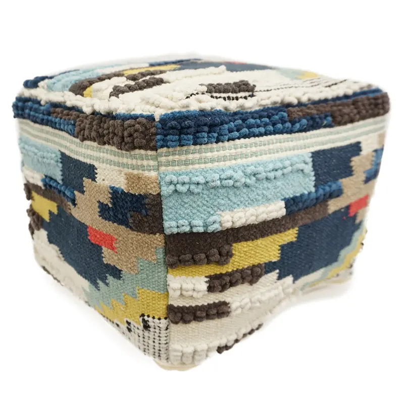 Home&Manor Wool Cotton Carly Cube Pouf