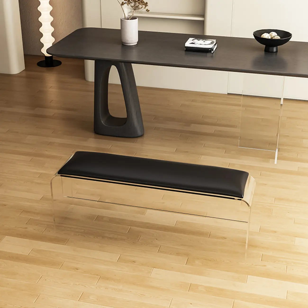 Acrylic Black Upholstered Bedroom Bench