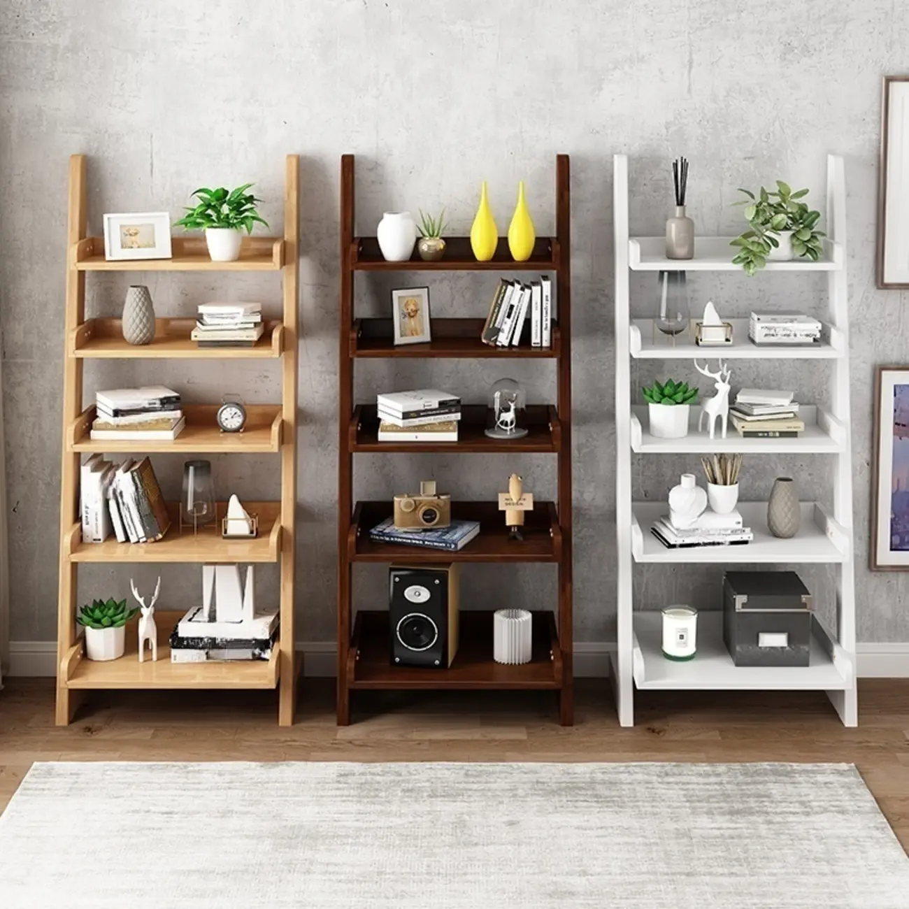 Narrow Modern Solid Wood 5-Tier Open Ladder Bookcase