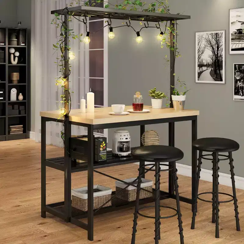 Large Kitchen Island Table Bakers Rack and 3-Tier Storage-Microwave Stand Oven Shelf, Metal Coffee Bar Table ,Kitchen Storage Shelf , 5 Hooks