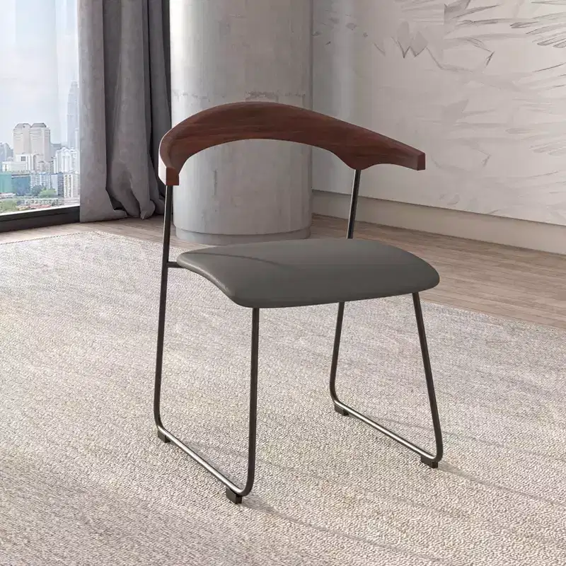 LeisureMod Upholstered Dining Chair in Leather with Beech Back and Iron Legs Set of 4 Lyra Series