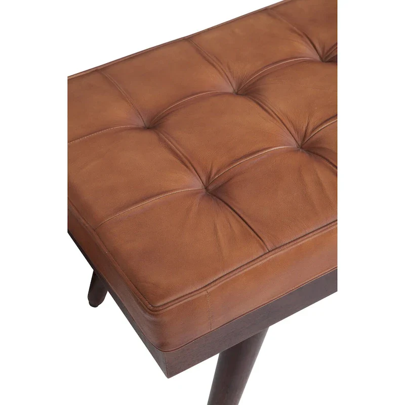Anson Brown Genuine Leather and Solid Wood Accent Bench