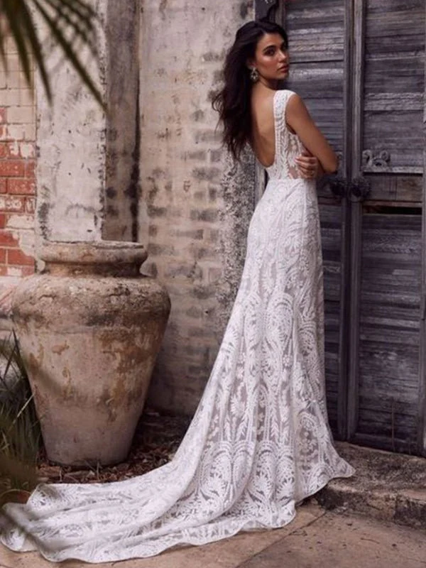 White Mermaid Cap Sleeve Lace Wedding Dress