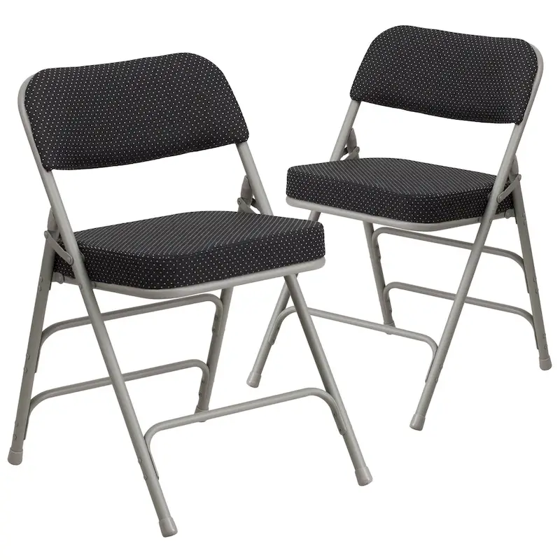 2 Pack Curved Triple Braced & Hinged Fabric Upholstered Metal Folding Chair