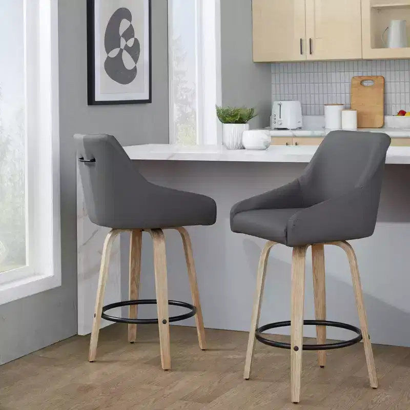 LumiSource Set of 2 Hannah Counter Height Barstools Dark Gray