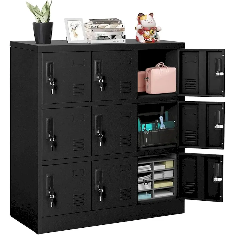 9-Door Metal Storage Locker, Black/Grey, Multi-User
