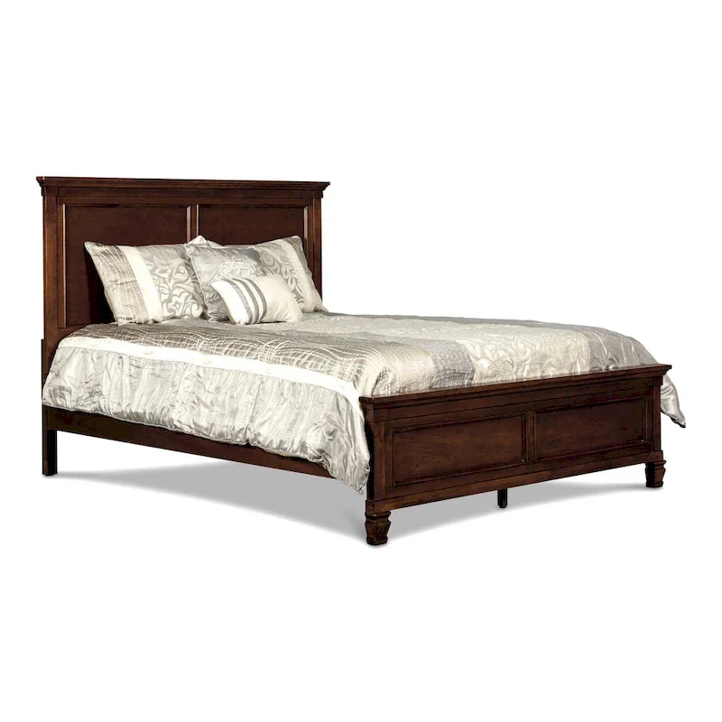 Cherry Panel Bed - Wooden Frame with Crown Molding
