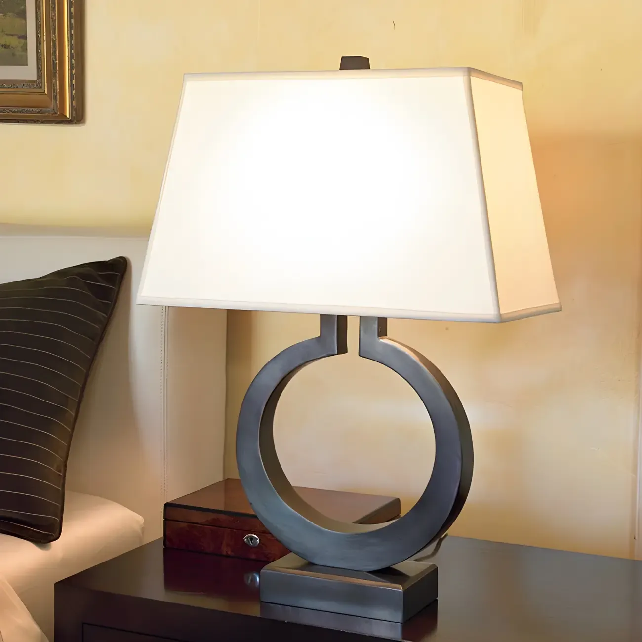 Gold Ring LED Table Lamp Square Base & Rectangle Shade