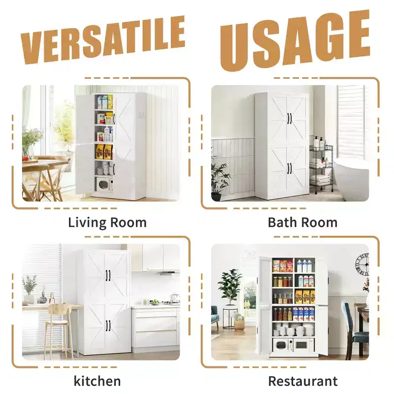 VIYET 64H Heavy-Duty White Steel Pantry Cabinet,55LBS/Shelf Adjustable Shelves+Magnetic Door,for Kitchen/Bathroom/Living Room