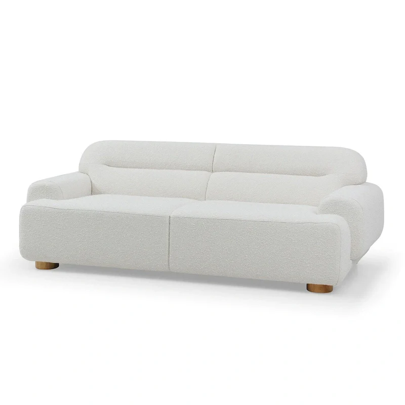 White Boucle Modern Rounded Sofa – Seats 3