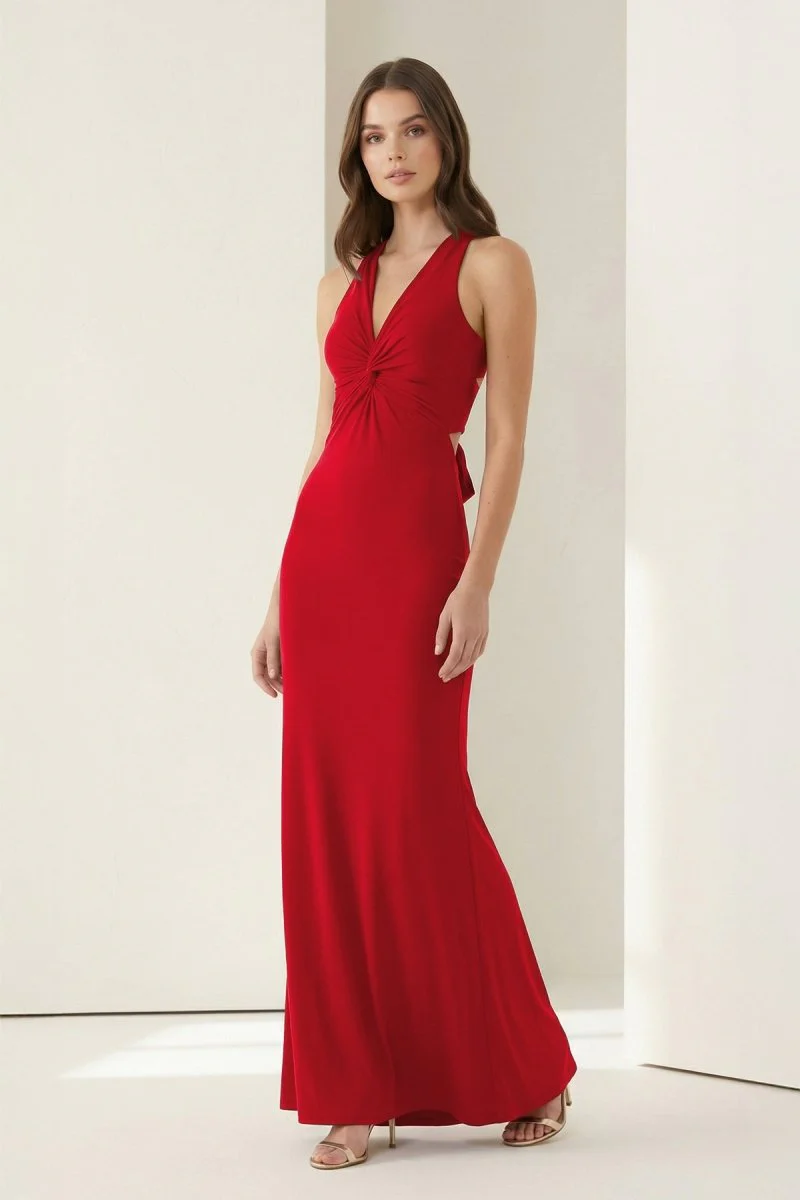 Pink Halter Mermaid Pleated Open Back Long Prom Dresses