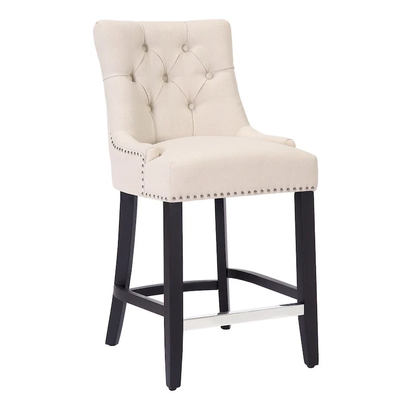 Carter 24  Upholstered Button Tufted Counter Stool, Black Legs
