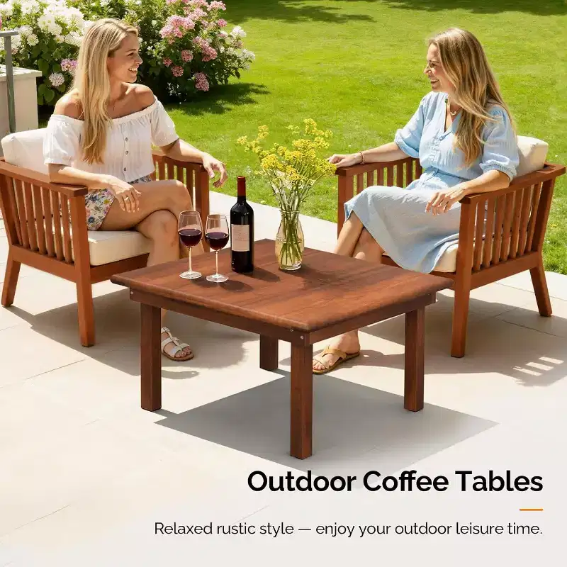 VINGLI Outdoor Folding Coffee Table, Natural Poplar Wood Patio Coffee Table, No Assembly Required, Ideal for Balcony, Porch