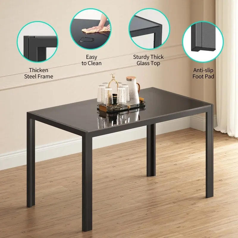 5 Pieces Glass Dining Table Set, 4 Person Modern Home Kitchen Chairs with High Back PU Leather Dining Chairs