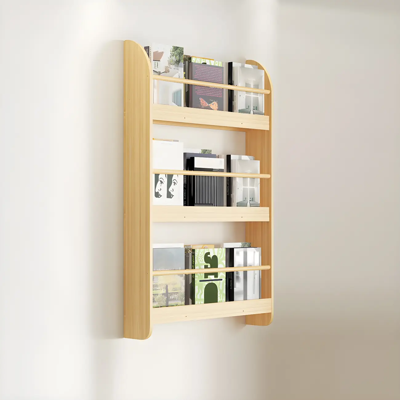 Modern Slim Wood Wall-Mounted Bookshelf