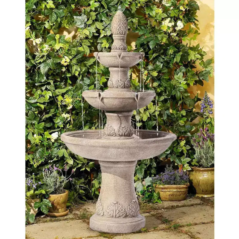 Domanico 57 High Large Italian Indoor Outdoor Decor Sand Stone Floor Fountain Waterfall 3-Tier Outside Garden Patio Yard Backyard