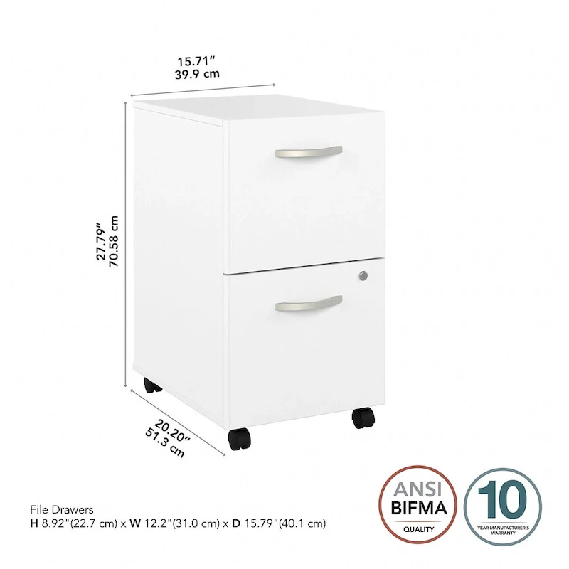 2 Drawer Mobile File Cabinet with Lock and Casters