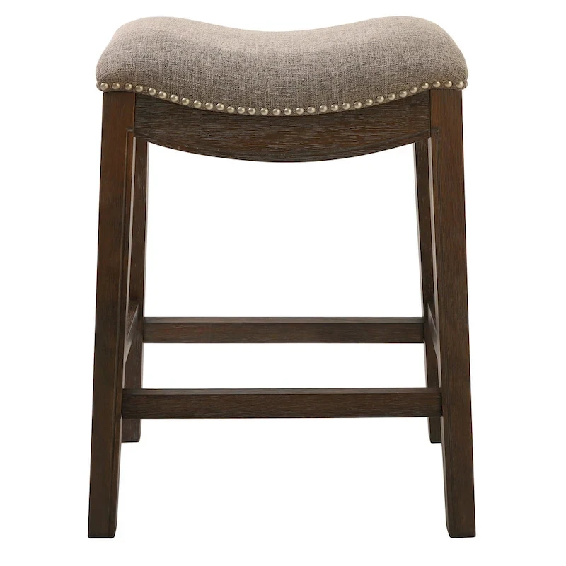 HomeRoots 26 Gray and Brown Fabric and Solid Wood Backless Counter Height Bar Chair