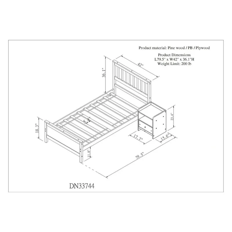 Twin Bed with Headboard and Footboard With a Nightstand