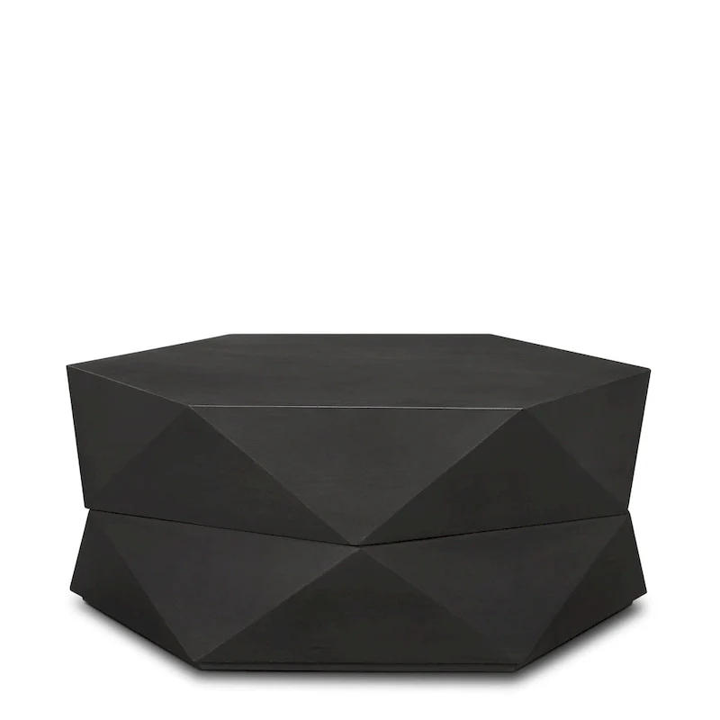 Arreto Black Solid Wood Hexagonal Coffee Table With Storage