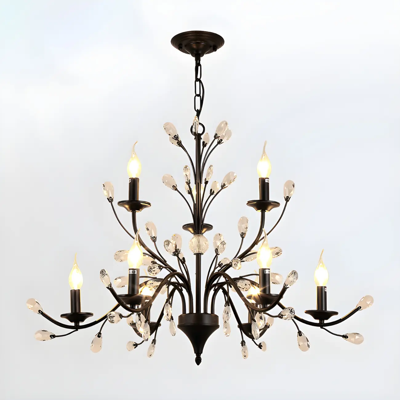Modern Elegant Black Branch Crystal Candelabra Chandelier