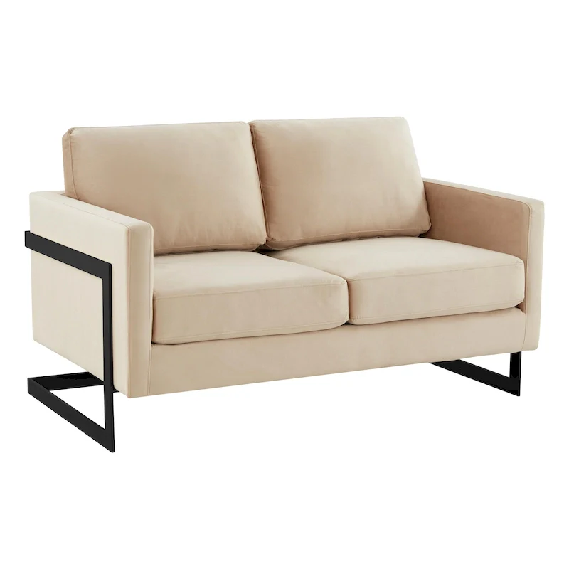 Upholstered Loveseat Sofa in Velvet Fabric with Removable Cushions and Stainless Steel Frame