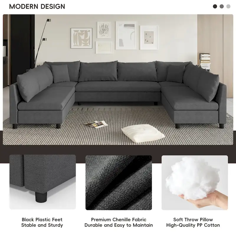 Modular Sectional Sofa, Reversible U Shaped Chenille Couch Set