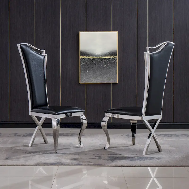 Velvet Unique Design Backrest Dining Chair with Stainless Steel Legs Set of 2