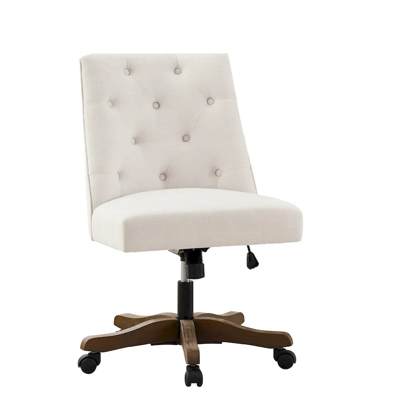 Upholstered Swivel Desk Chair, Armless Home Office Chair, Adjustable Height Computer Chair with Wheels for Study