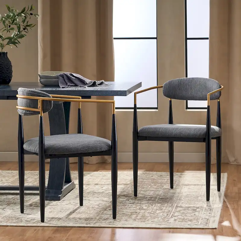 Biscay Fabric Upholstered Iron Dining Chairs (Set of 2) by GDFStudio