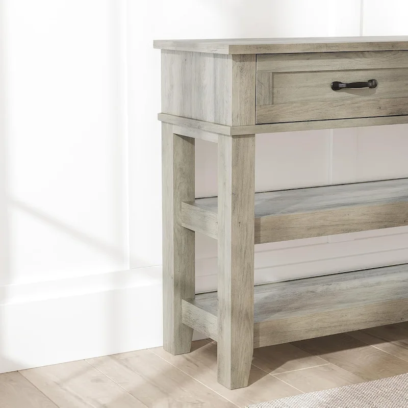 Farmhouse Console Table, Rustic Entryway Table with 2 Drawers and 2 Shelves, Wood Sofa Table Entryway Desk
