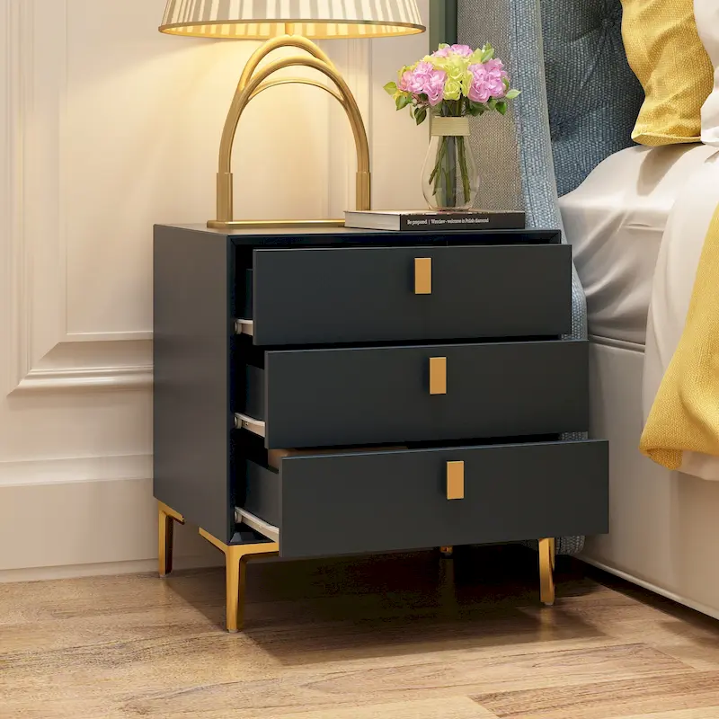 Natural Mid-Century Modern 3-Drawer Nightstand Bedside Table
