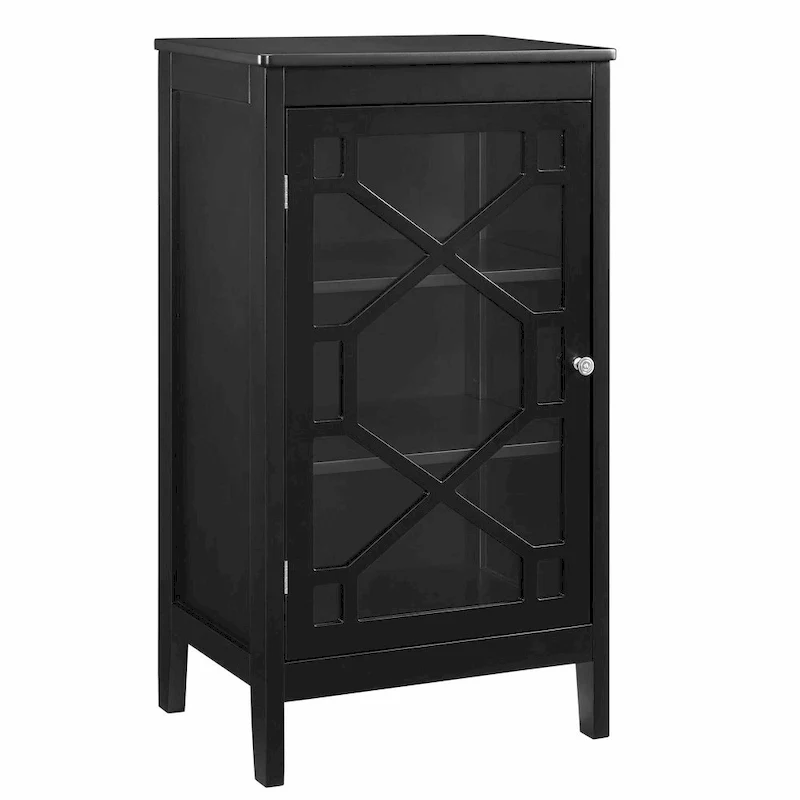 Black Small Cabinet with Glass Door & Two Shelves