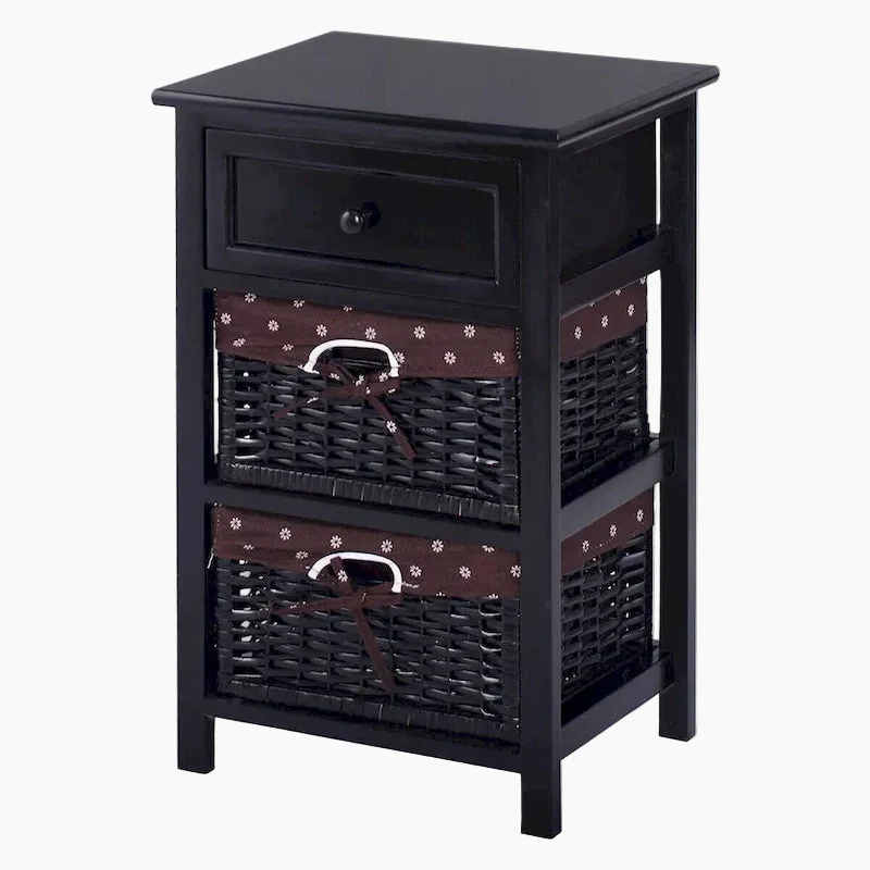 Black Night Stand 3 Tiers 1 Drawer Bedside End Table Organizer