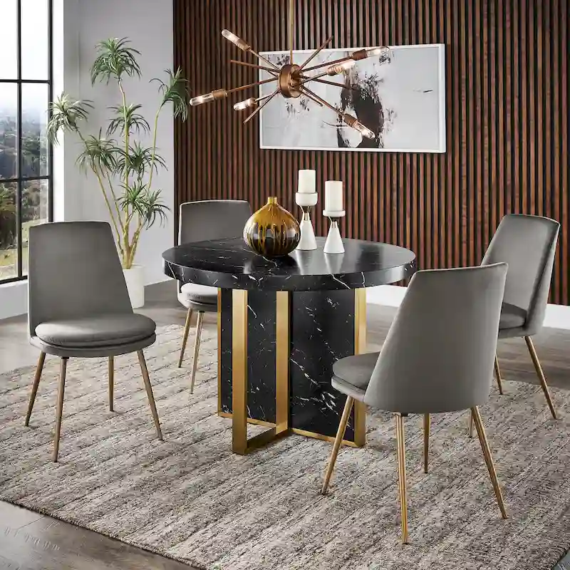 Saki 43 Wide Faux Marble Round Dining Table Set by iNSPIRE Q Modern