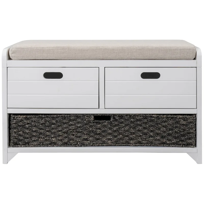 Storage Bench with Removable Basket and 2 Drawers, Removable Cushion