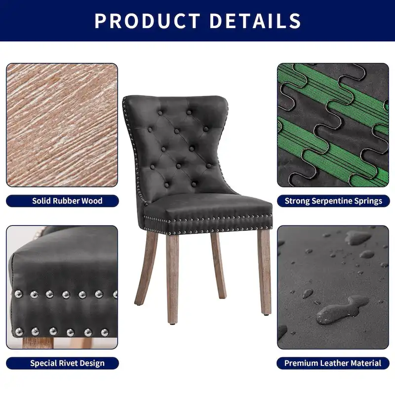 Faux Leather Wing-back Dining Chair with Button Tufting