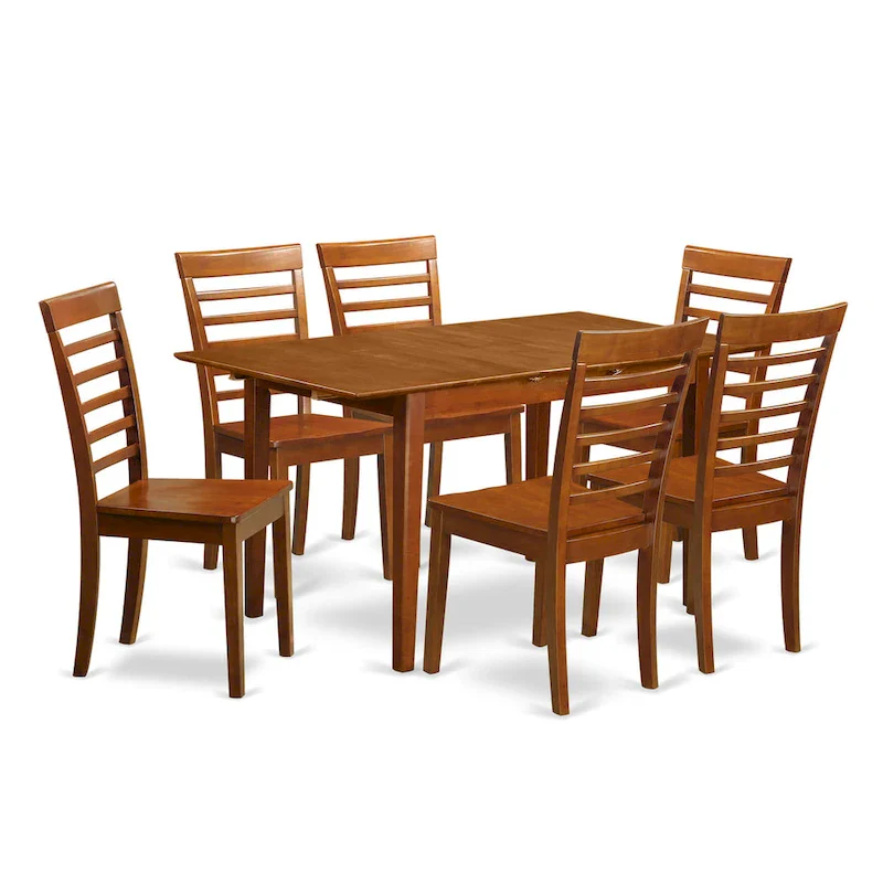 East West Furniture 7 Piece Dining Table Set- A Rectangle Dining Table and 6 Kitchen Chairs, Saddle Brown(Seat Options)