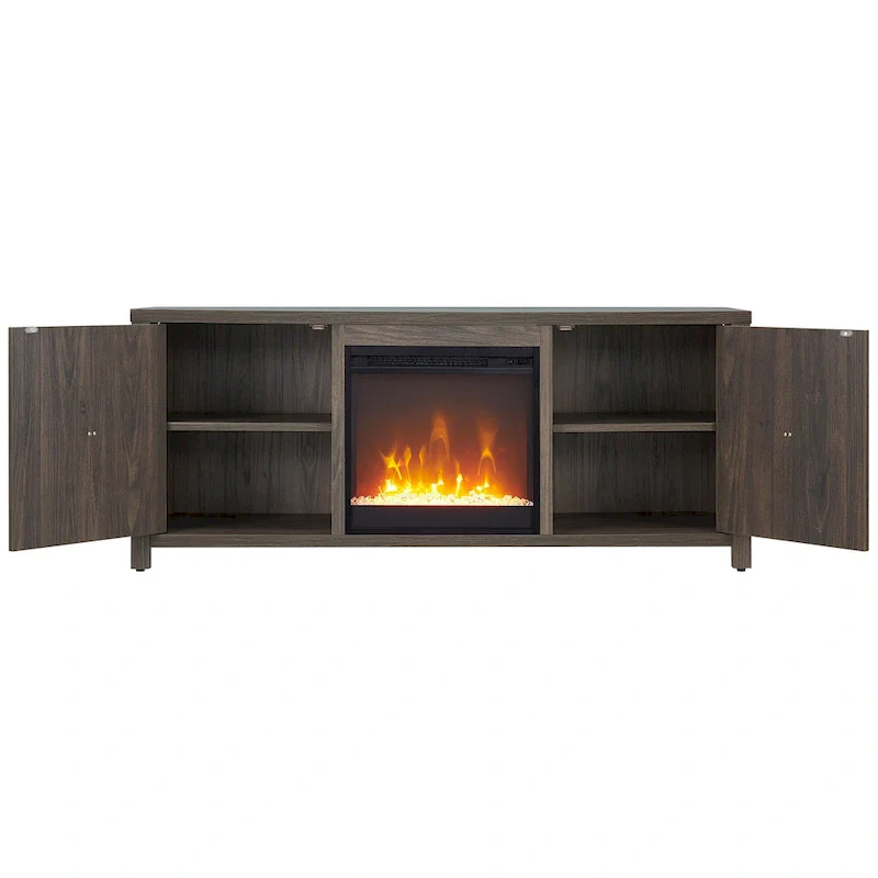 TV Stand with Electric Fireplace - Gray/Black/Brown, 58