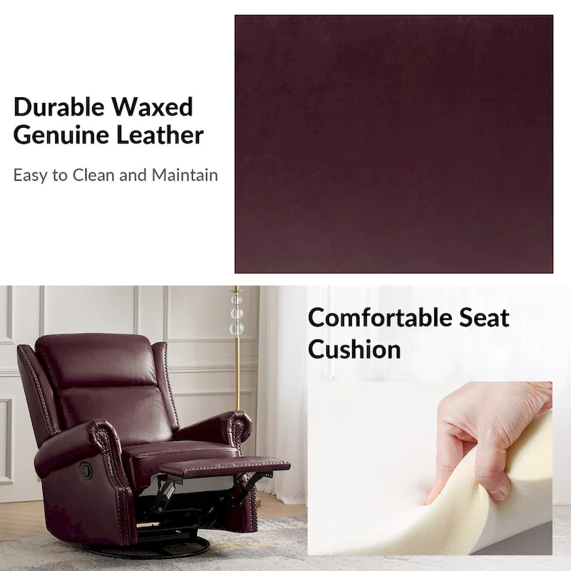 Viviana Traditional Genuine Leather Manual Swivel Glider Recliner by HULALA HOME