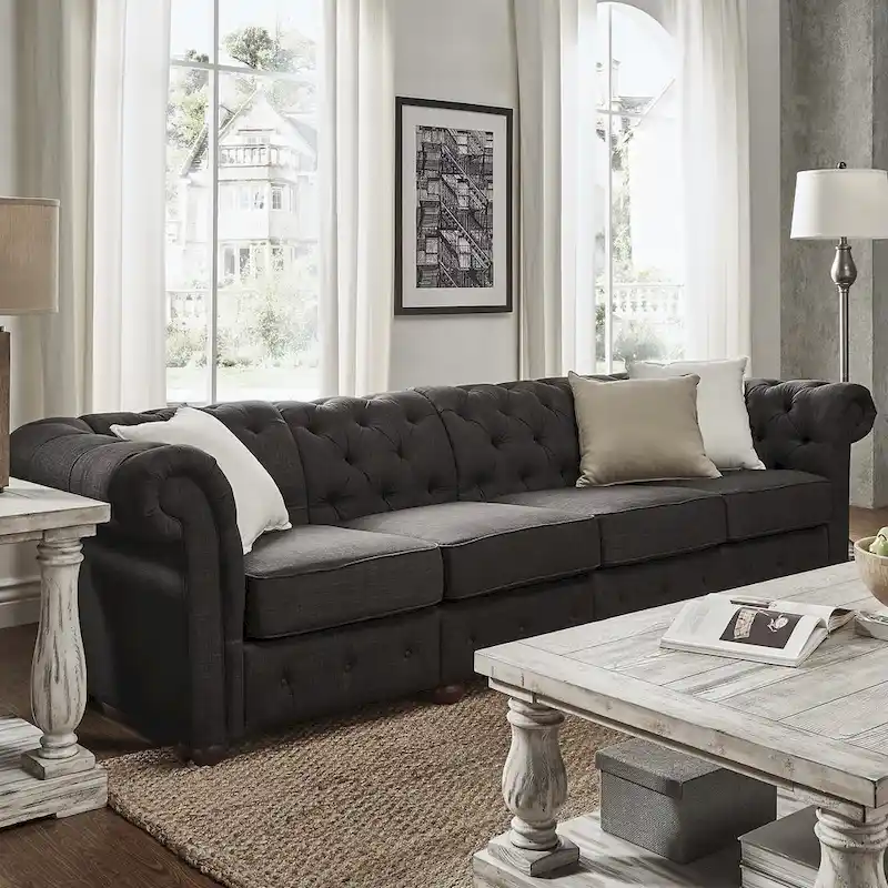 Grey Button-Tufted Chesterfield Sofa - 4/5/6 Seater