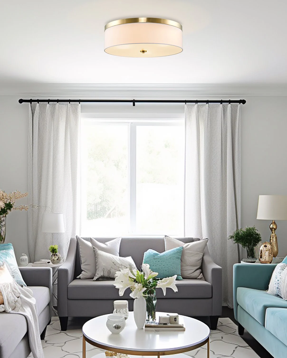 Walker 20 Large Mid-Century Modern 3-Light Flush Mount Ceiling Light